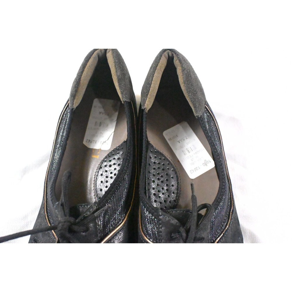 Sesto Meucci Pewter Metallic Suede Oxford Comfort Flats Lace Up Italy Sz 7.5 AA - Picture 3 of 11
